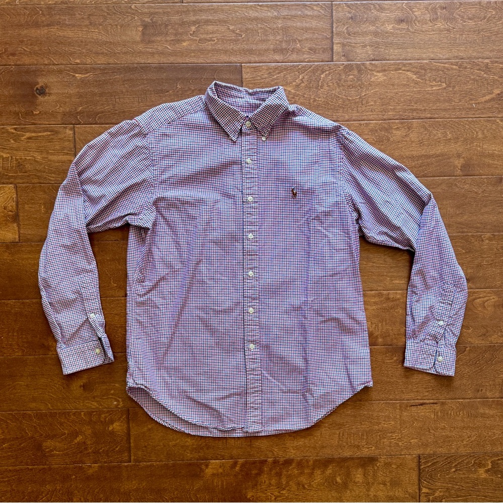Ralph Lauren Men's Blue and White Checkered Shirt